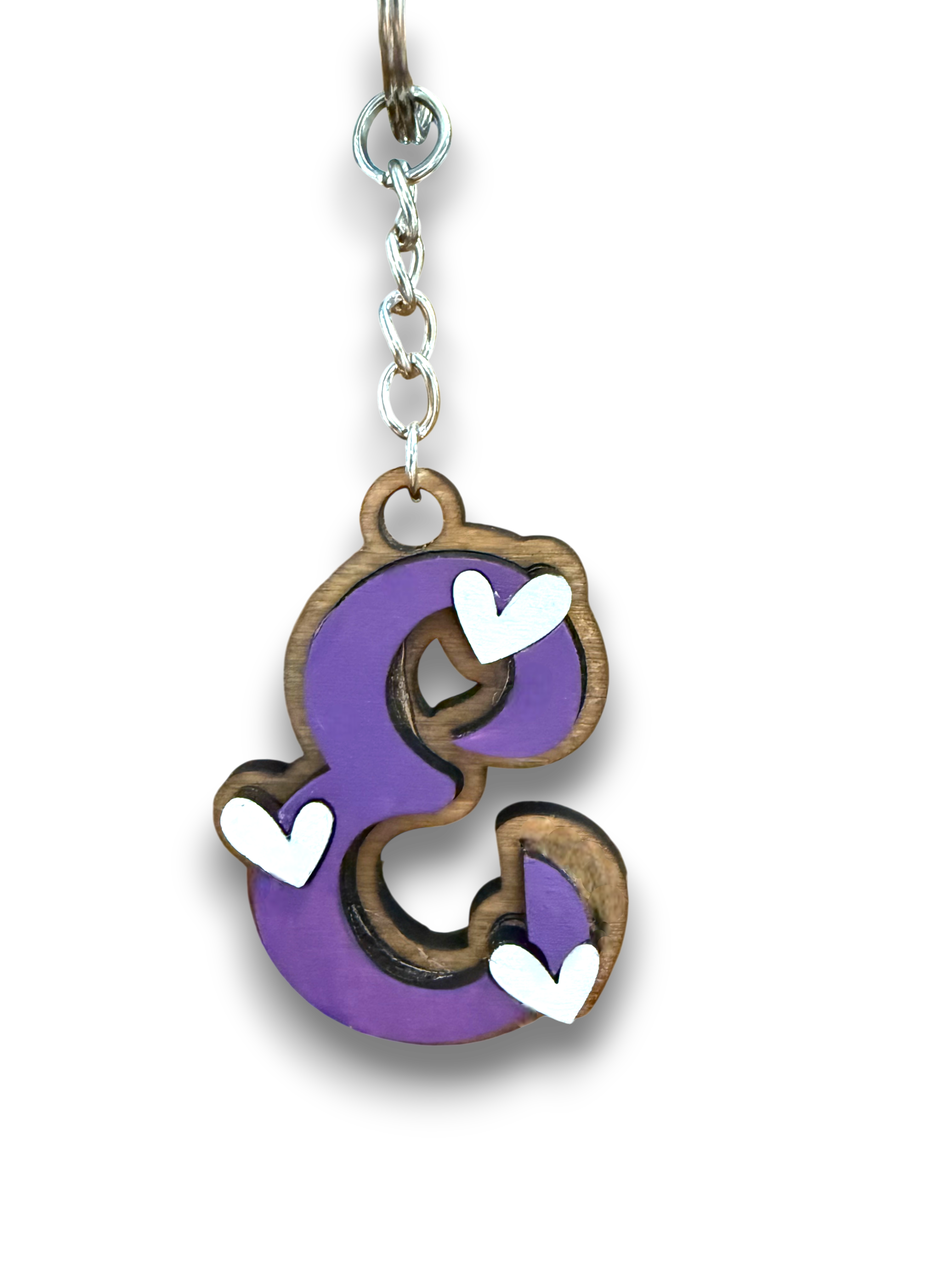 Wood Initial Keychain with Hearts